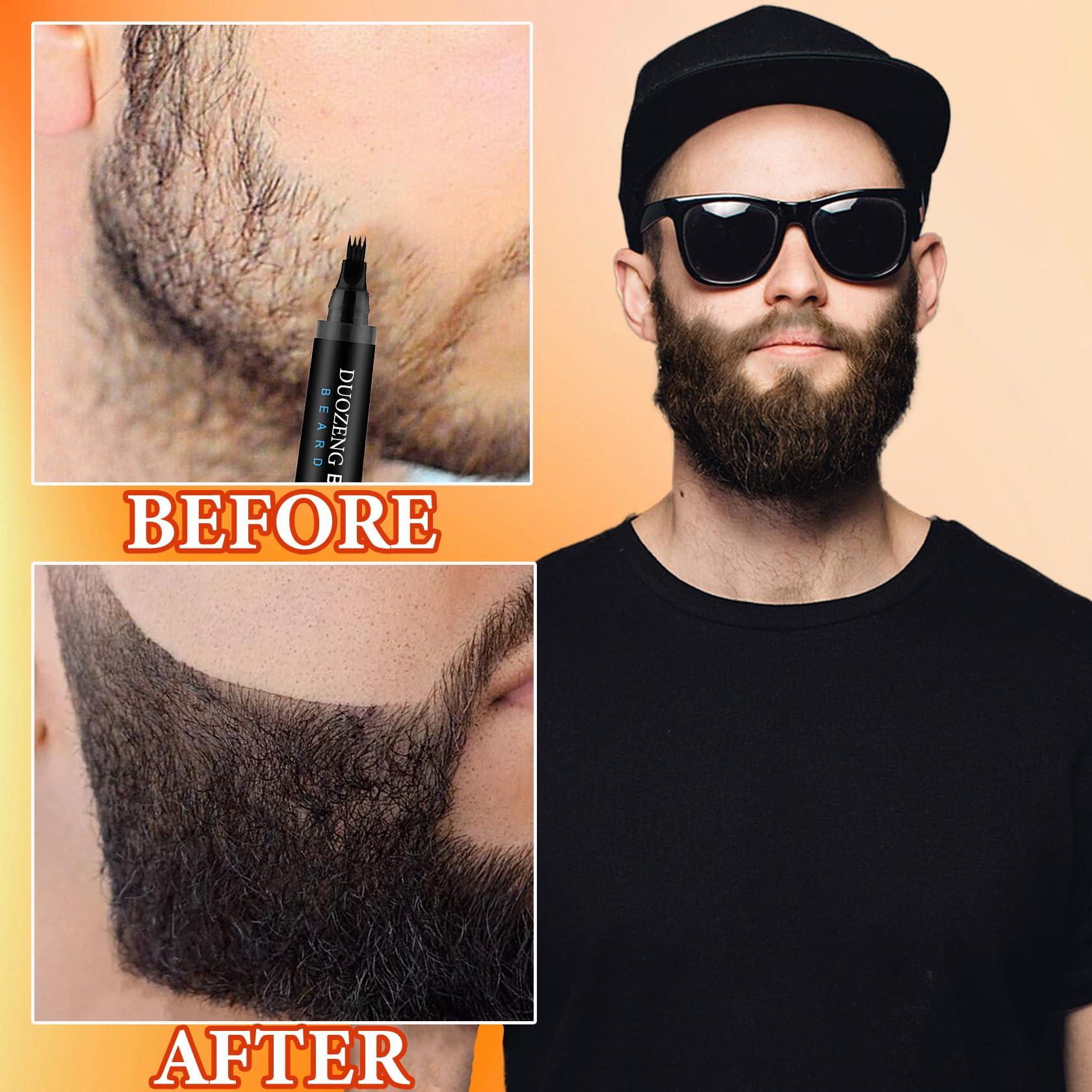 DuoZeng Beard Pencil Filler for Men,Beard Pen Filler Long Lasting Coverage Waterproof & Natural Finish Beard Filling Pen with Brush,Barber Styling Pencil - Fill, Shape & Define Perfect Beard(Black)