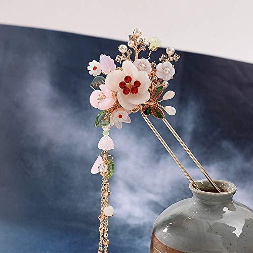 CHXIHome Classical Style Ancient Retro Hairpin Clip, Hanfu Tassel, Exquisite Vintage Headdress Jewelry Set, Hair Comb Ear Clips Set Pearls Tassels (A)