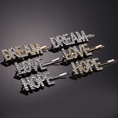 Chinco 6 Pieces Word Letter Hair Clips Rhinestones Hair Barrettes Crystal Bobby Pins for Women Girls Hair Accessories