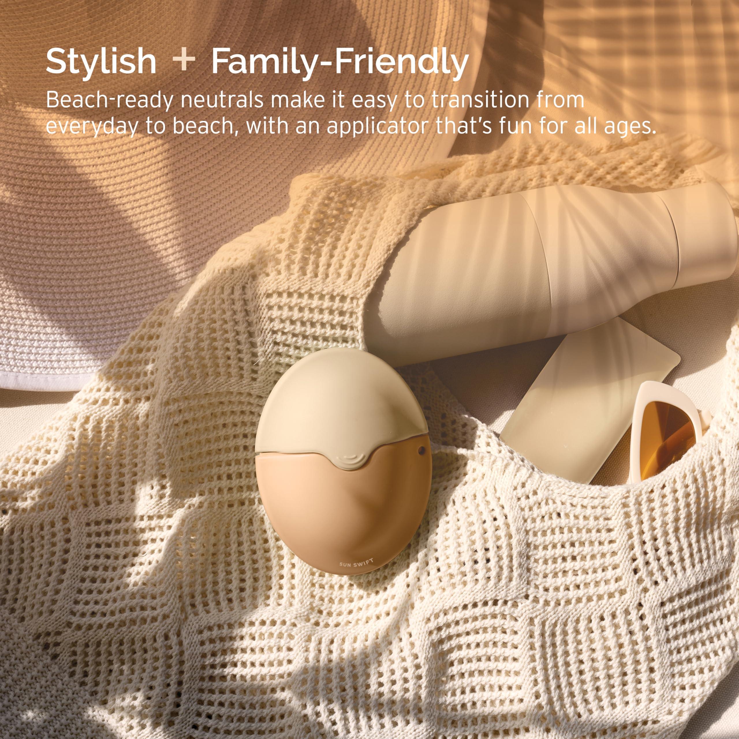 SUN SWIFT SUN SWIFT Silicone Sunscreen Applicator with Strap for Kids & Adults | Refillable Roll-On Face & Body Sunblock Lotion Sponge | Mess-Free, Hygienic, BPA-Free, w/Replacement Sponge, Travel Size, Beige