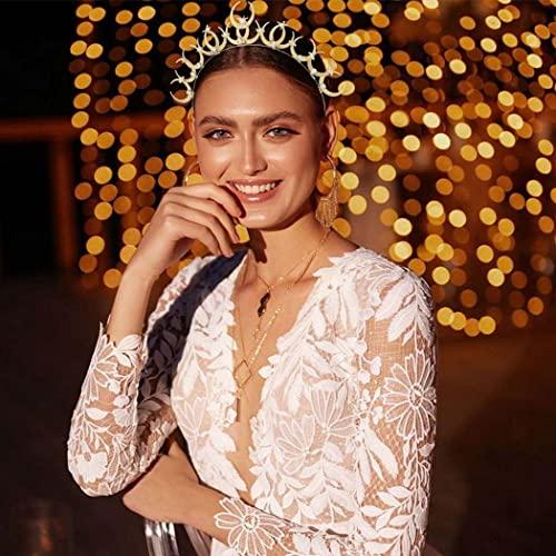 Urieo Urieo Rhinestone Moon Crown Headband Gold Star Headpiece Crystal Tiara Headbands Parties Hair Accessory for Women