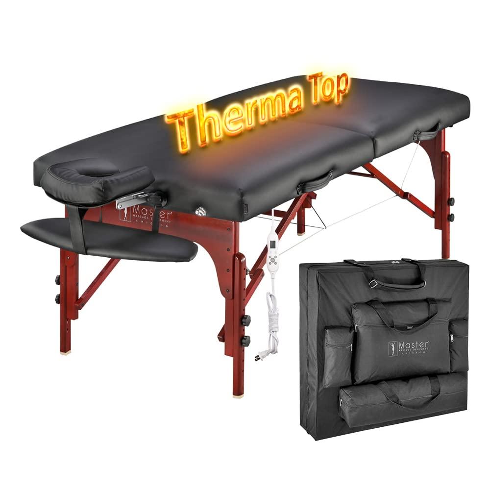 Master Massage 31" Montclair ThermaTop Master Massage Portable Massage Table with Memory Foam, Reiki Panels, & Shiatsu Cables(Black& Mahogany) Esthetician Bed- Lash Table