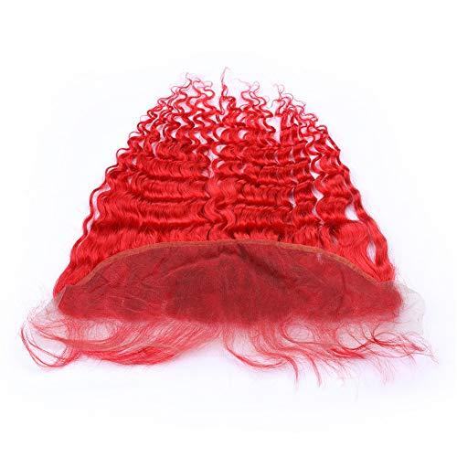 General Peruvian Remy Hair Bundles with Frontal Deep Wavy Mixed Length 13 with 4 Inches Red Frontal Lace Closure with Bundles
