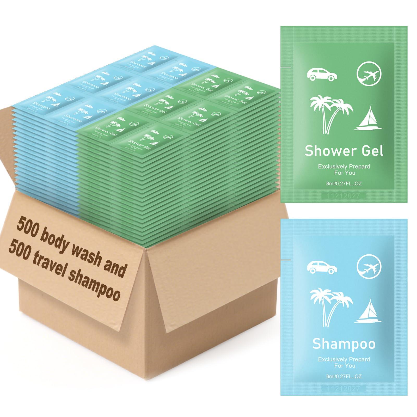 fafortune Bulk Hygiene Kits for Homeless ,Travel Size Body Wash and Shampoo Bulk 0.28fl Oz,Travel Size Shower Gel SetShampoo Bulk Travel Size ,Hotel Supplies for Guests (0.28fl Oz(Pack of 500), 500, Count)