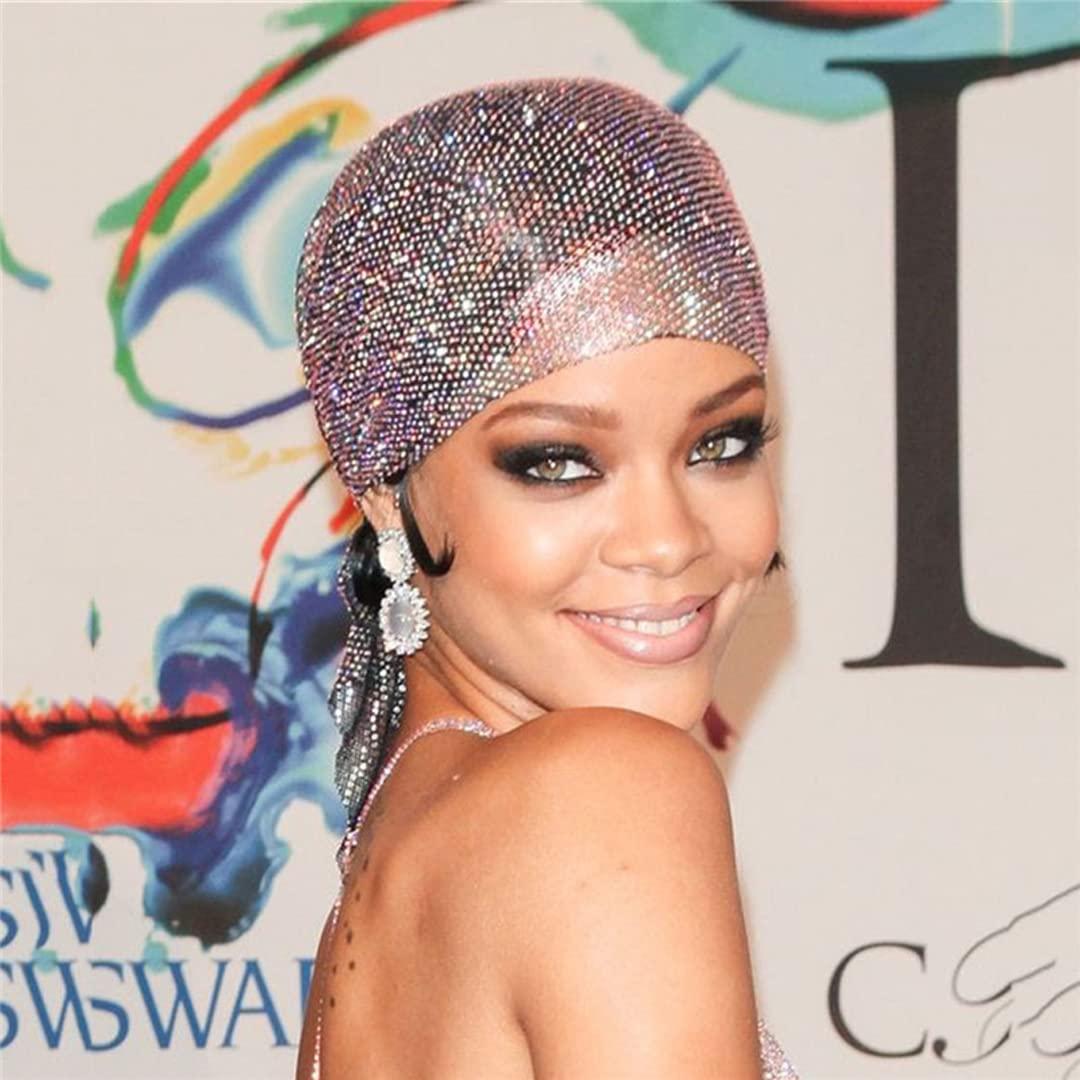 Tsangbaby Trendy Mesh Rhinestone Head Wraps Sparkle Women Crystal Headscarfs Sexy Party Turban for Rave Party Bar Nightclub White