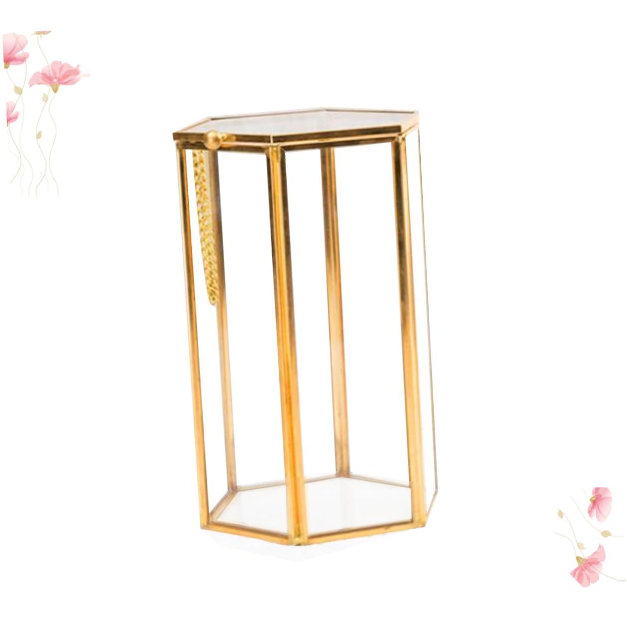 Gogogmee Gogogmee Retro Hexagon Color Makeup Box Copper Frame Glass Makeup Brush Storage Organizer