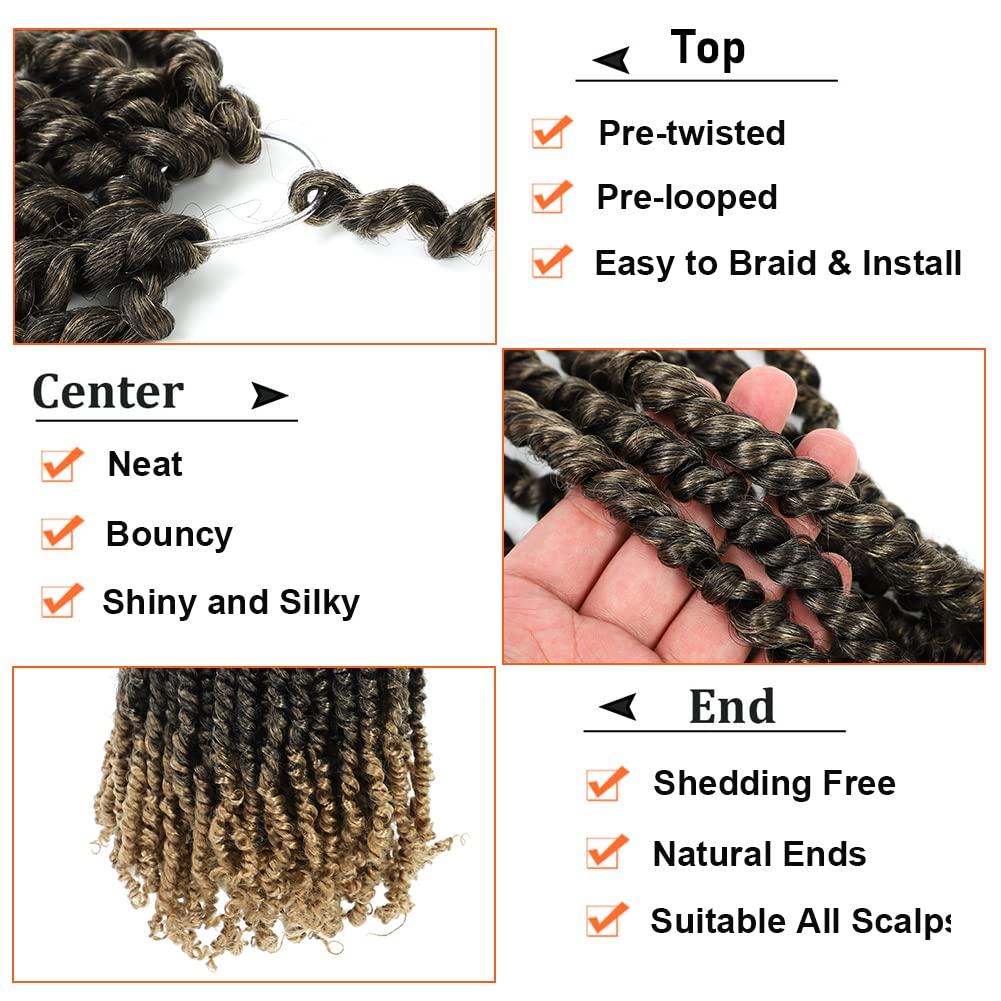 brunnace Passion Twist Crochet Hair 10 Inch 8 Packs Pre-Twisted Passion Twist Hair Crochet Hair for Black Women Pre-Looped Crochet Braids Synthetic Crochet Hair Extensions #T27