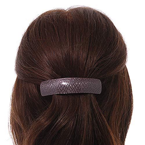 Avalaya Avalaya Taupe Snake Print Acrylic Square Barrette/Hair Clip in Silver Tone - 90mm Long