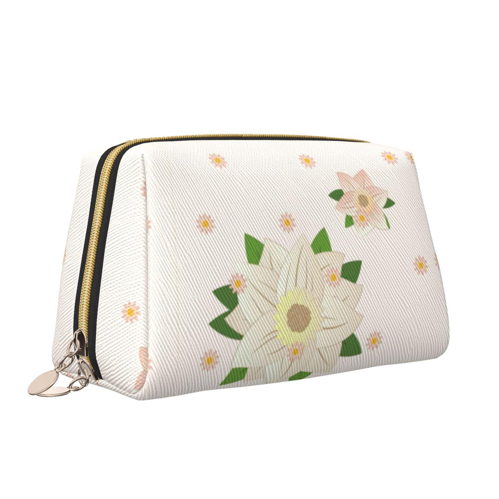 Trukd Blooming Hexagonal Whitemakeup Bag Organizer,Toiletry Cosmetic Bag,Zipper Pouch Brushes Storage Case(Large)