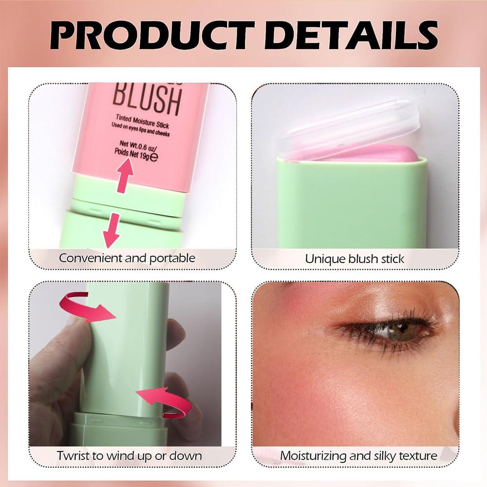 Blopuivo Multi-Use Makeup Blush Stick for Cheeks, Cream Blush Wand, Tinted Solid Moisturizer Stick for Cheek Eyes Lip Tint, Natural Nude Makeup, shypink