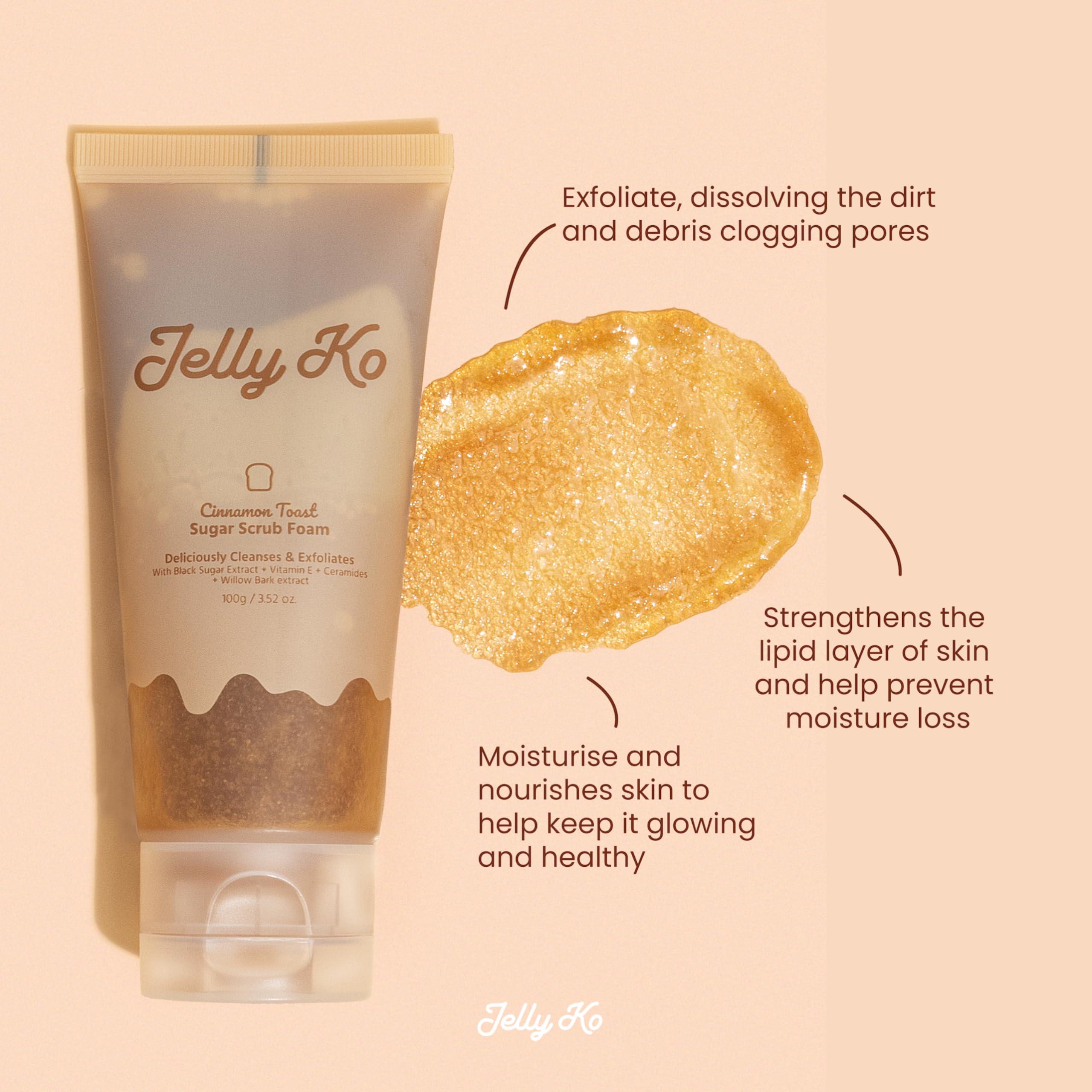 Jelly Ko Jelly Ko Cinnamon Toast Sugar Scrub Foam (3.52oz) - K-Beauty - 4-in-1 Cleanser, Exfoliator, Lip Scrub & Body Scrub - Cruelty Free - Oily, Acne-Prone & Combination Skin - Pore Cleanser