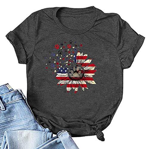 niaanieaie Women's Tops for Independence Day July Fourth Outfit Short Sleeve V/O Neck Basic Casual(Gray,M)