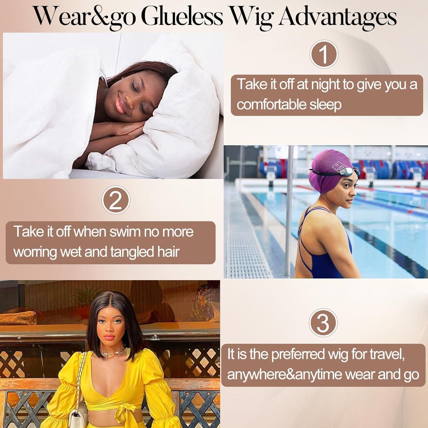 Super idol Super idol Wear and Go Glueless Pre Plucked Pre Cut Bob Wigs Human Hair - 5x5 HD Lace Closure, Short Straight Bob Wigs 180% Density Human Hair For Beginners, 10 Inch (5x5 Glueless BOB Wig, 10 Inch)