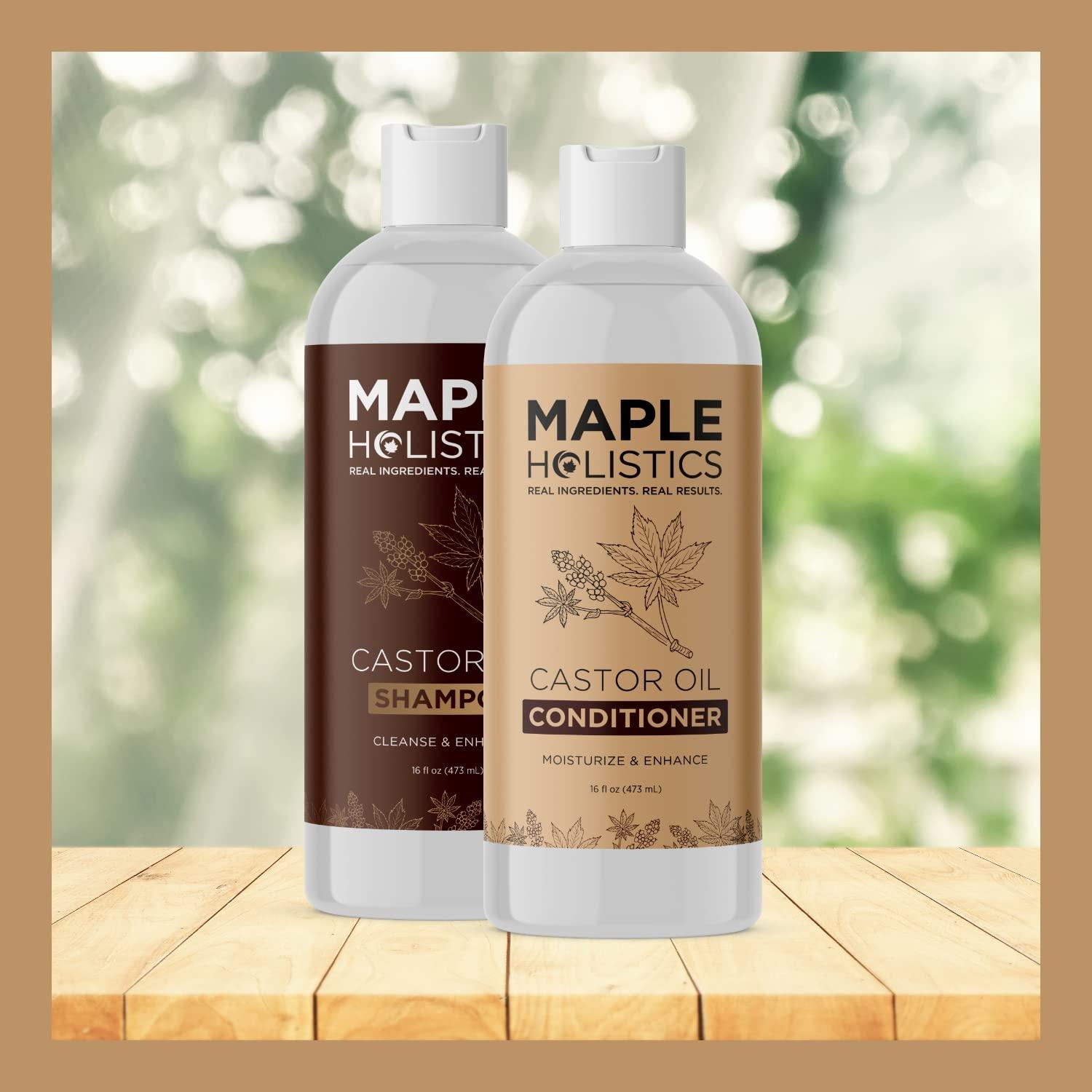 Maple Holistics Castor Oil Shampoo and Conditioner Set - Jamaican Black Castor Oil Shampoo and Biotin Collagen Conditioner - Sulfate Free Shampoo and Conditioner for Fine Hair and Dry Scalp Care (Vanilla) -16 Fl Oz