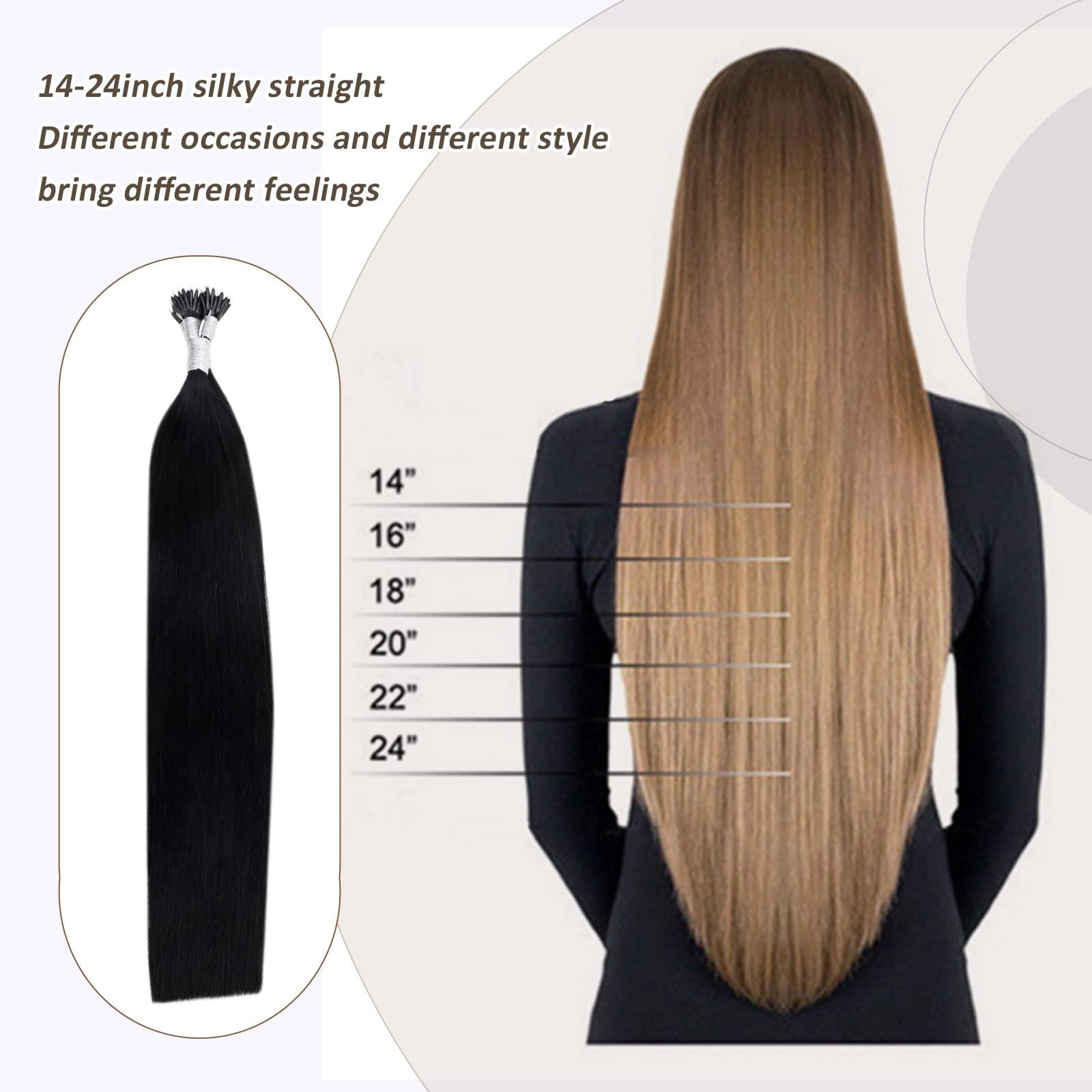 Vivien Vivien 24 Inch Nano Bead Hair Extensions Real Human Hair Jet Black Nano Extensions Human Hair Black Invisible Long Human Hair 50G/50S