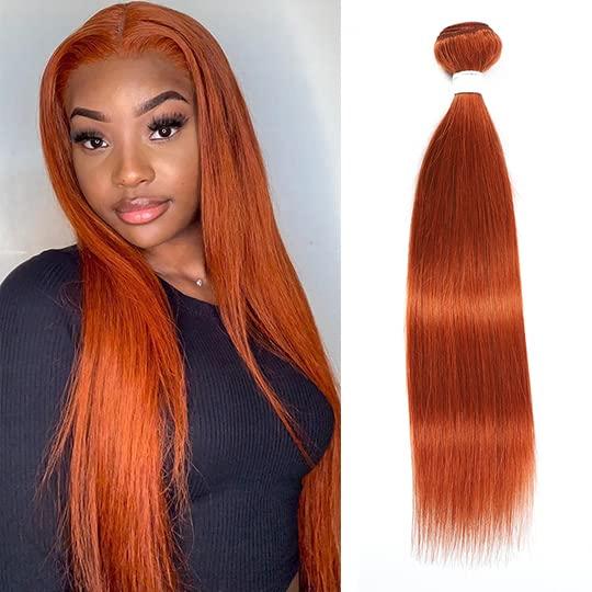 REMY HAIR FASHION REMY Hair Brazilian Color #350 Human Hair Bundles 1 Bundle Burnt Orange Color Bundles Straight Unprocessed Hair Extensions(16" Bundle)
