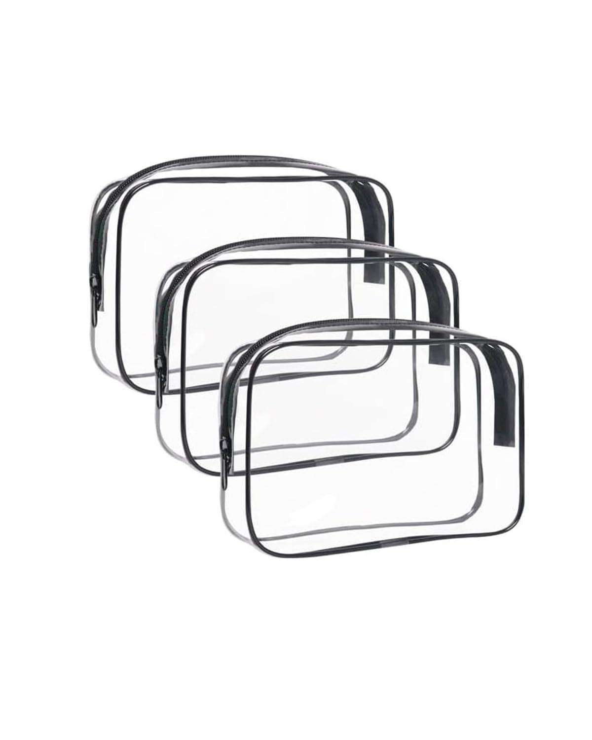 Buminee TSA Approved Toiletry Bag, 3 Pack Clear Toiletries Bags 7.5\"x2.2\"x5.5\" Size Travel Makeup Cosmetic Bag for Women and Men, Carry on Airport Airline Compliant Bag, Clear Travel Bags for Toiletries-Black