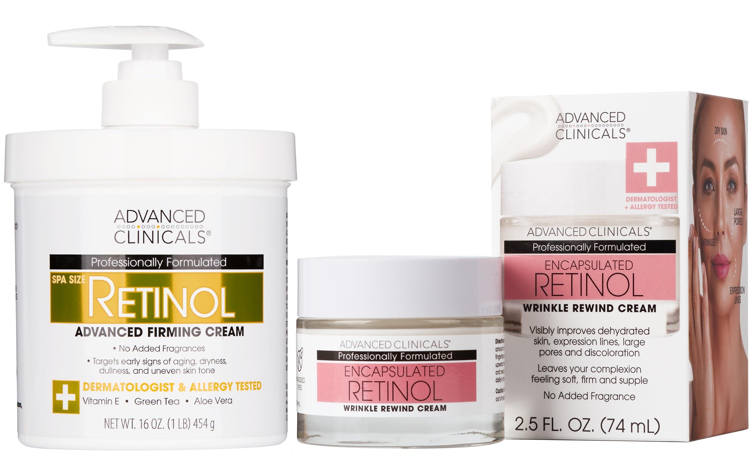 Advanced Clinicals Advanced Clinicals Retinol Body Cream + Encapsulated Retinol Face Cream Anti Aging Moisturizer Lotion 2PC Set For Diminishing Appearance Of Wrinkles, Fine Lines, Crepey Skin, & Age Spots, 2-Piece Set