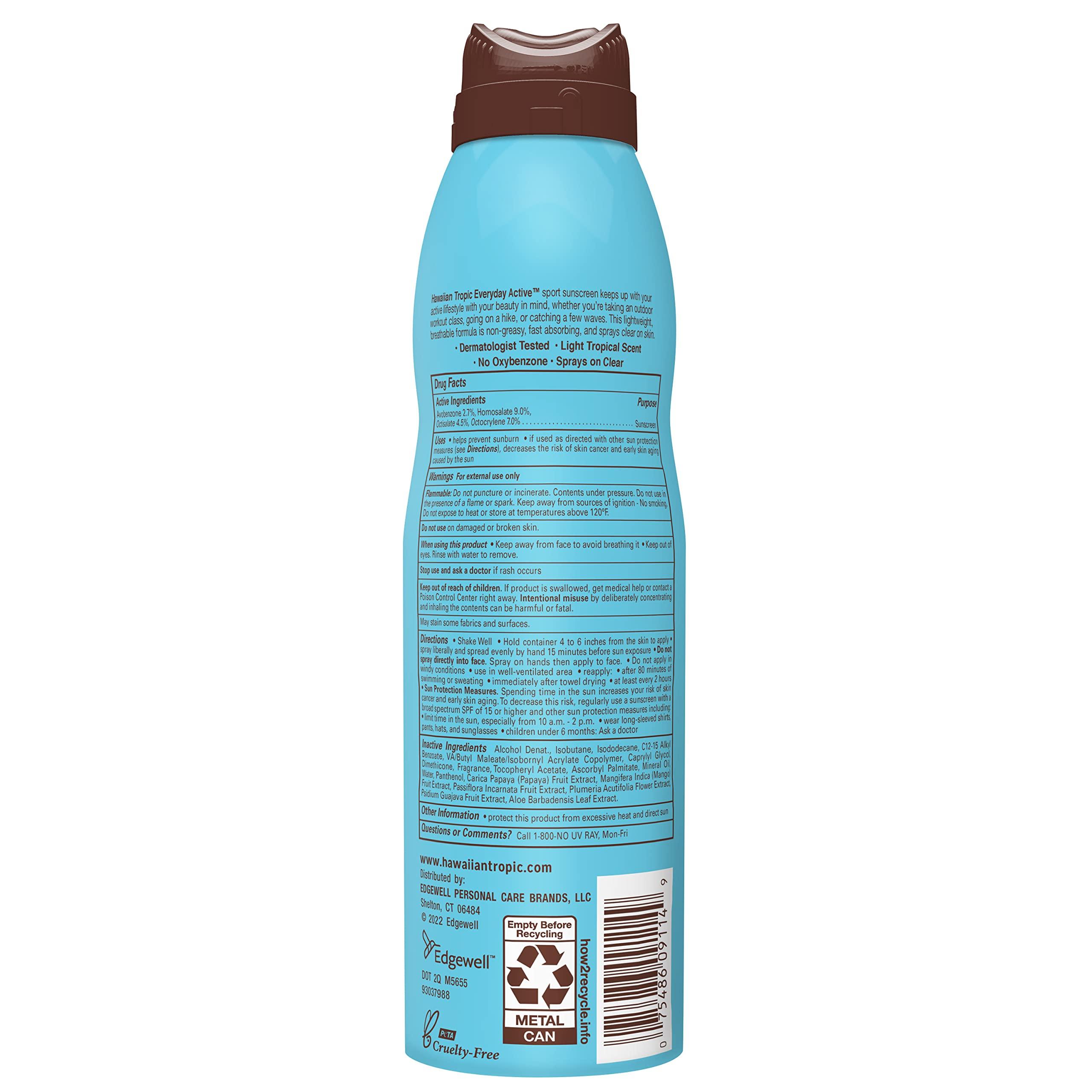 Hawaiian Tropic Hawaiian Tropic Everyday Active Clear Spray Sunscreen SPF 50, 6oz | Hawaiian Tropic Sunscreen SPF 50, Sunblock, Oxybenzone Free Sunscreen, Spray On Sunscreen, Body Sunscreen Spray, 6oz