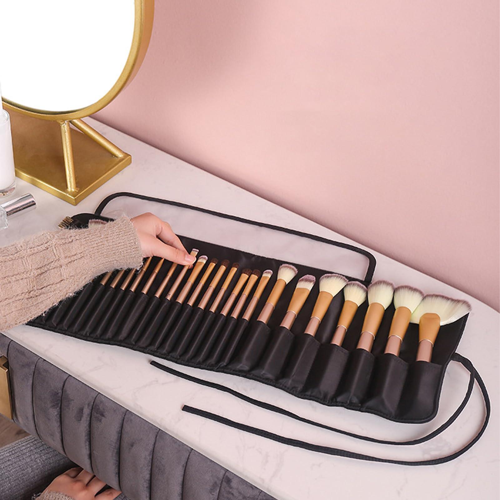 Cyrank Makeup Brush Rolling Case,26 Holes Cosmetic Tool Storage Bag Makeup Brush Holder Organizer Large Capacity Travel Makeup Brush Organizer