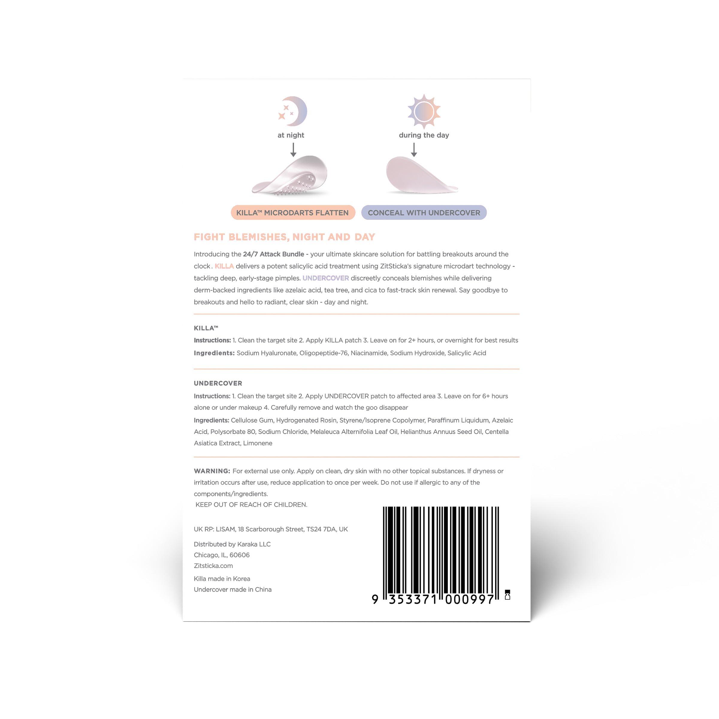 ZitSticka ZitSticka 24/7 Attack Bundle Acne Patches for Face - World\'s Most Potent Pimple Patch with Fast-Acting Microdarts - Starts Working within 2 Hours for Deep, Early-Stage Zits & Blemish - 14 Count