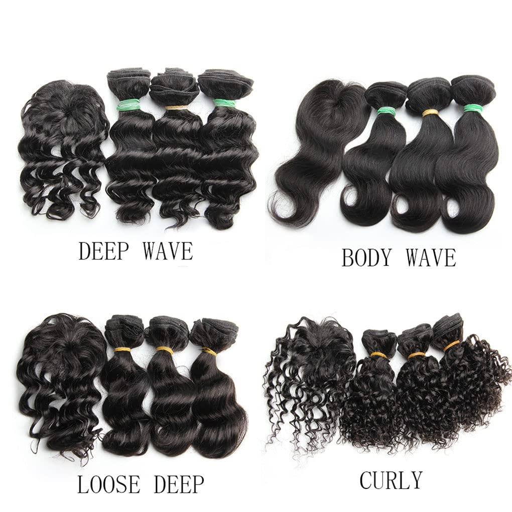 Absolyjuca Loose Deep Brazilian Hair Weave Bundles 8 Inch 100% Human Hair 3 Bundles And Closure Hair Extensions Natural Black Kinky Curly 8 8 8 with 8
