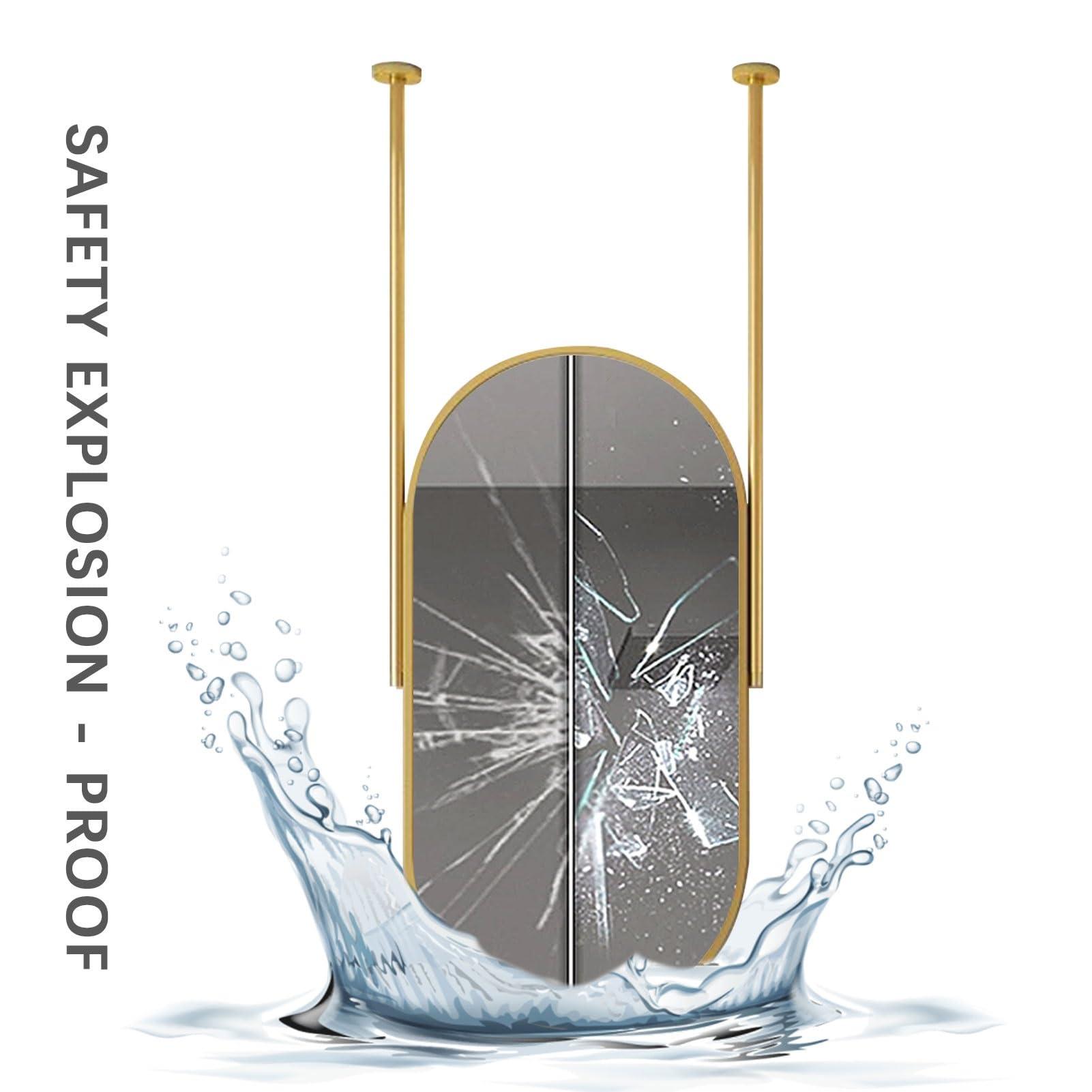 Drsyffsup Drsyffsup Ceiling Mounted Mirror, Large Oval Shower Mirror Fogless Shaving Vanity Mirror Wall Hanging Mirror with Ceiling-Mounted Boom and Metal Frame Floating Bathroom Mirrors (Size : 50cmx70cm)