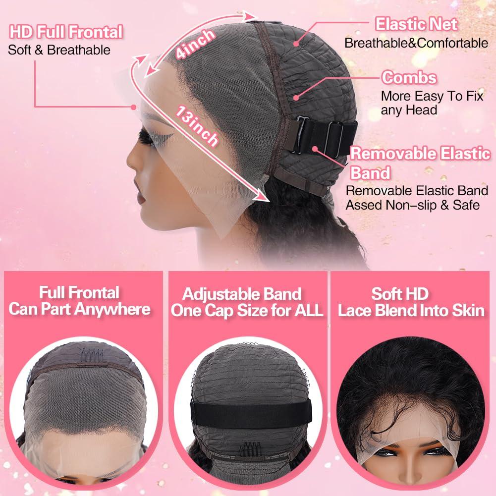 crownew 32 Inch 13x4 Hd Lace Front Wig Human Hair 180% Density Water Wave Lace Front Wigs Human Hair Pre Plucked With Natural Hairline Deep Wave Curly Frontal For Women Wet And Wavy Glueless Tangle Free