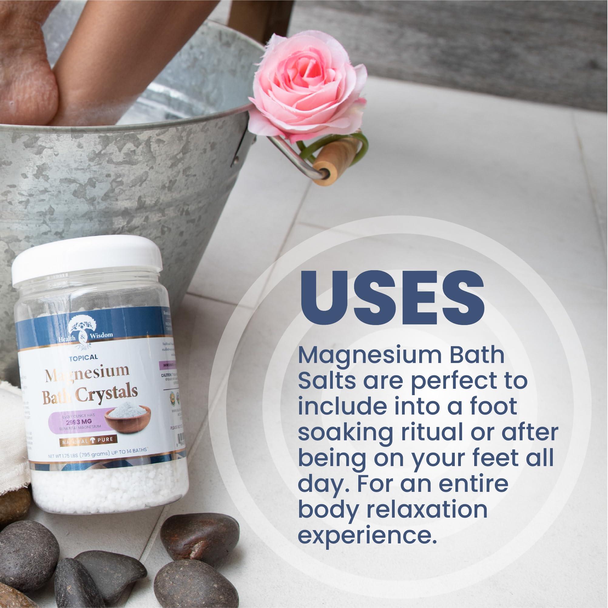 Health and Wisdom Health and Wisdom Magnesium Bath Salt - Magnesium Chloride Flakes for Bath Soak, 4X Epsom Salt Concentration, Unscented Formula, Dead Sea Sourced, Resealable Bag, Zero Additives - 88 Ounces