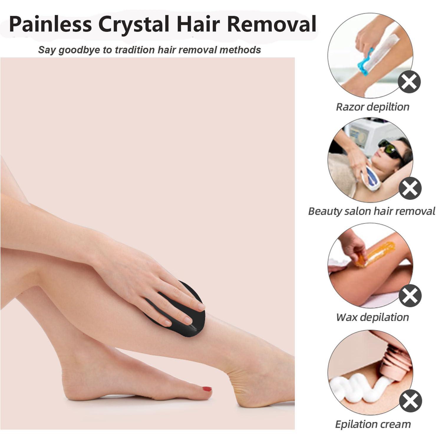 Jecurity Crystal Hair Eraser for Women and Men, Reusable Crystal Hair Remover Safe Painless Exfoliation Magic Crystal Hair Removal, Arms Legs Back Glass Hair Remover Device,Washable, Black