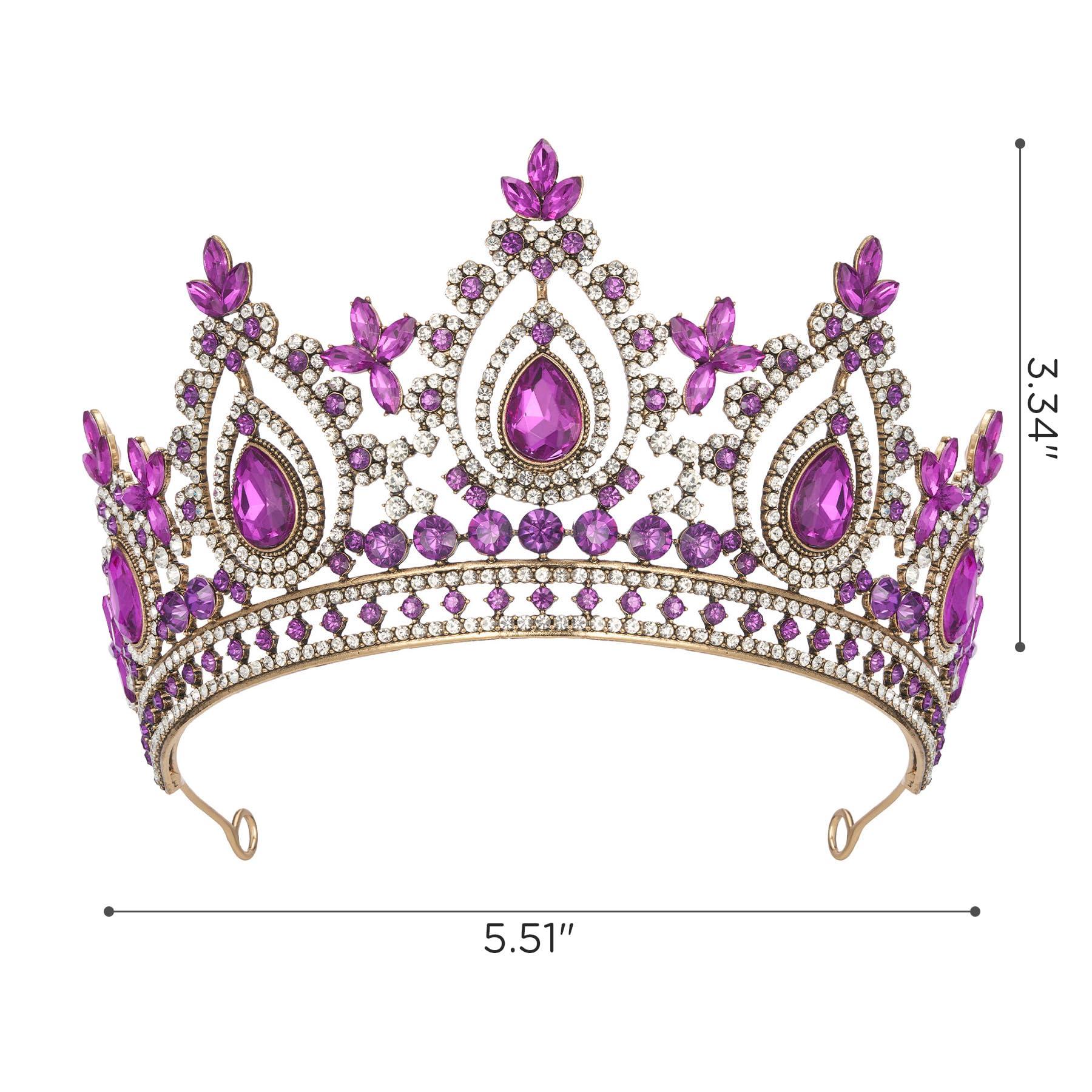 SWEETV SWEETV Queen Crowns for Women Purple Princess Tiara Quinceanera Pageant Crown Diadem Crystal Headpiece for Birthday Prom