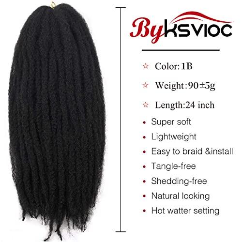 BYKSVIOC Afro Kinky Twist Crochet Hair Braids Marley Braid Hair 24inch Senegalese Curly Crochet Synthetic Braiding Hair (6Packs,#1B)