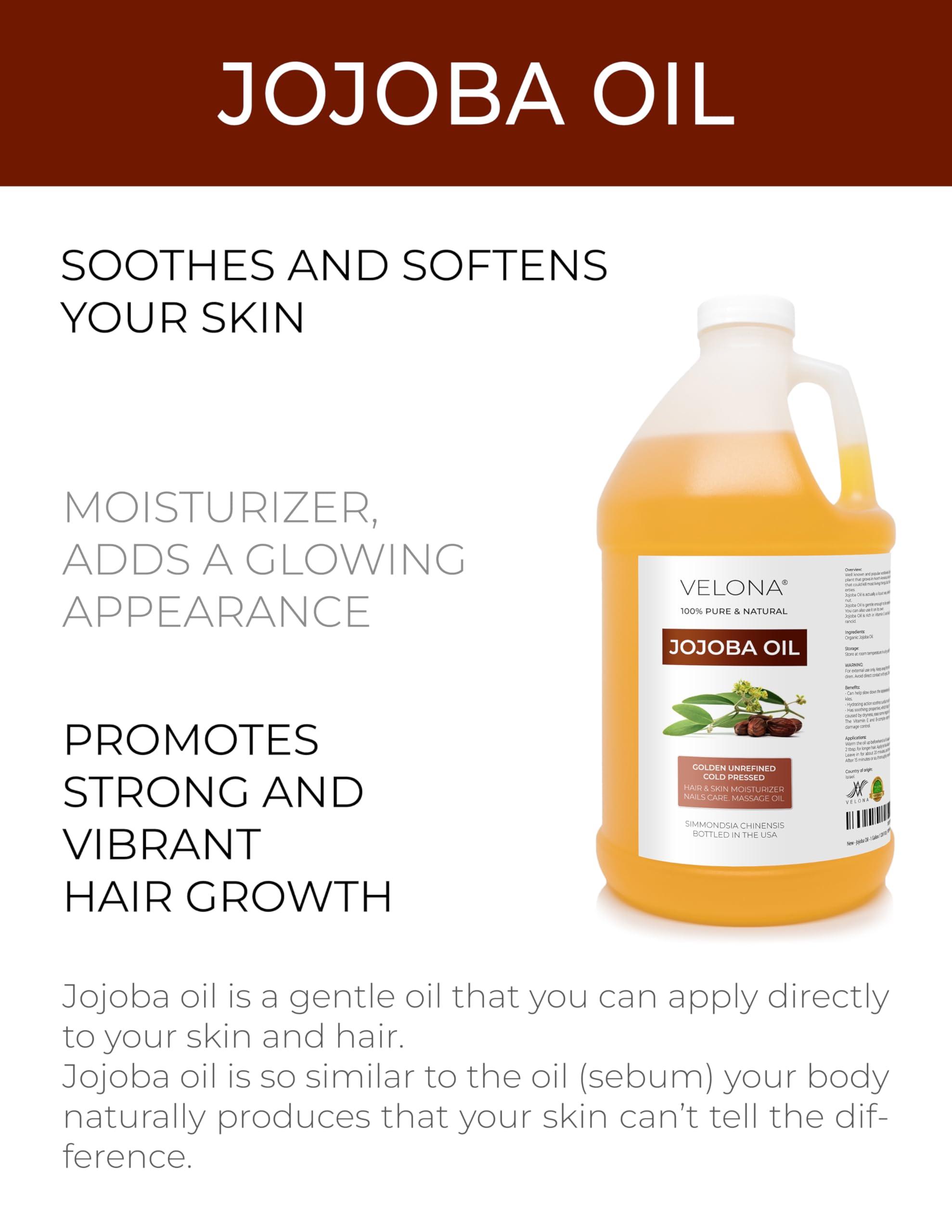 velona Jojoba Oil - 64 oz | 100% Pure and Natural | Golden, Unrefined, Cold Pressed, Hexane Free | Moisturizing Face, Hair, Body, Skin Care, Stretch Marks, Cuticles