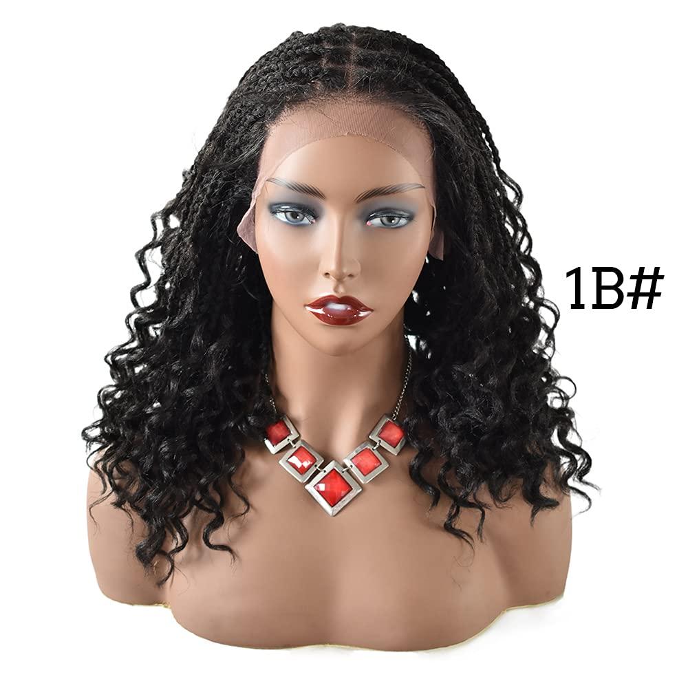 LYRICAL HAIR LYRICAL HAIR Afro Box Braided Wigs for Black Women Hand Tied Swiss Lace Front Natural Looking Twist Micro Box Braids Wig Synthetic Hair Wig(12.5X4.75,18 Inch,#1B Black)