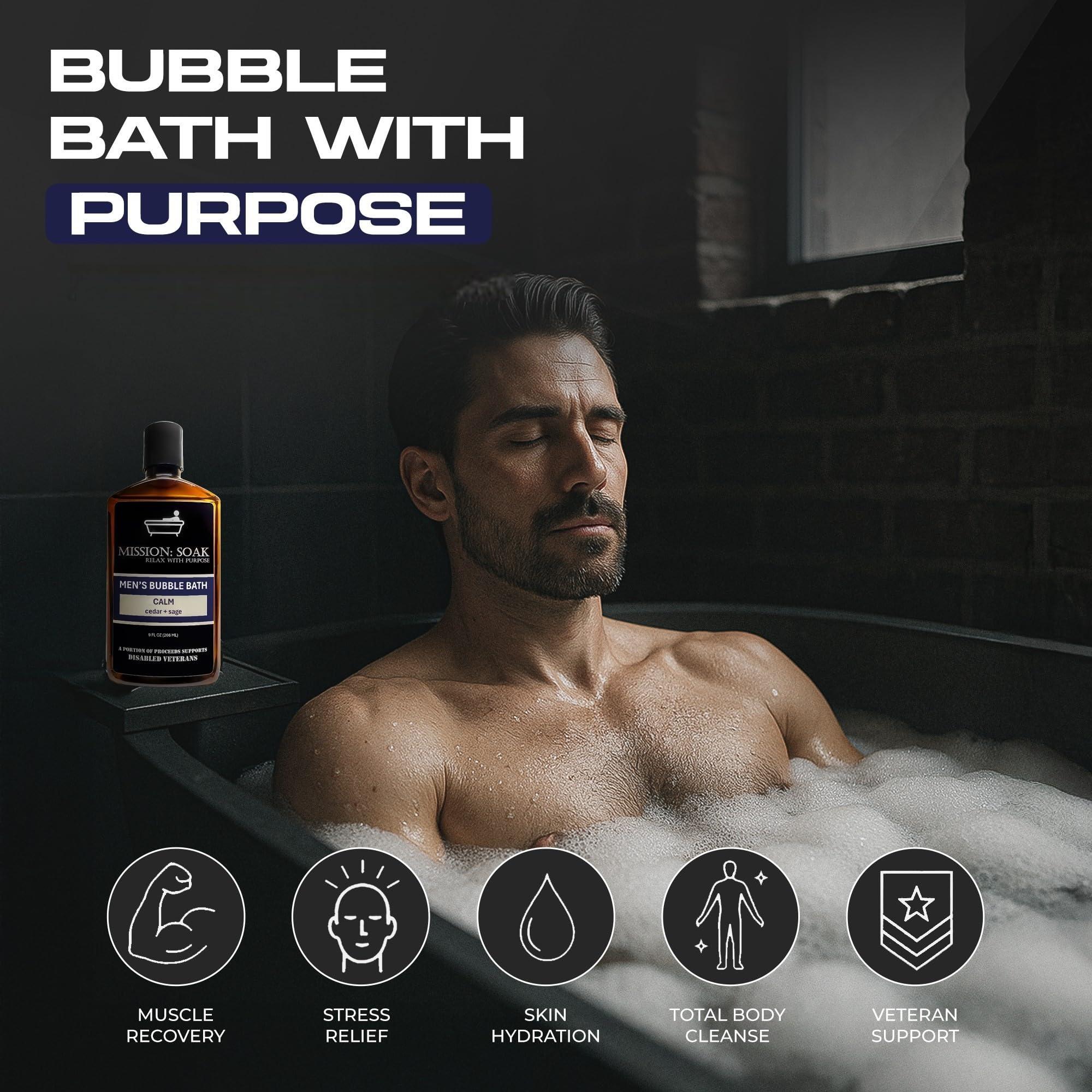 Mission: Soak Mission: Soak Men's Luxury Bubble Bath, Body Soak - Multiple Scents Available - 9 fl oz (Calm (Cedar + Sage))
