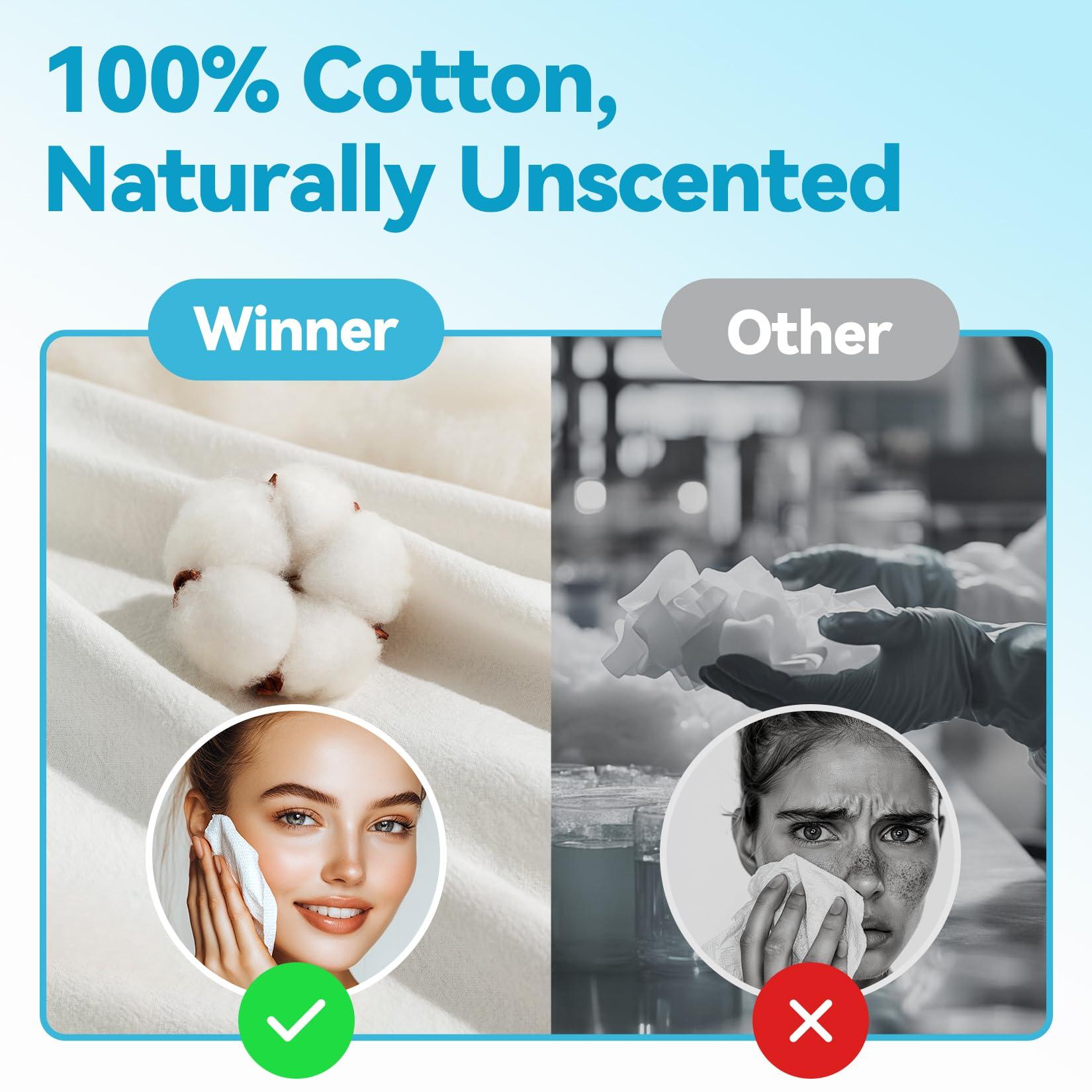 Winner Winner Soft Face Towels, Upgraded Thicker 100% USA Cotton Dry Wipes, Unscented and Gentle on Sensitive Skin, Disposable Makeup Remover and Facial Towelettes (240 Count, Pack of 3)