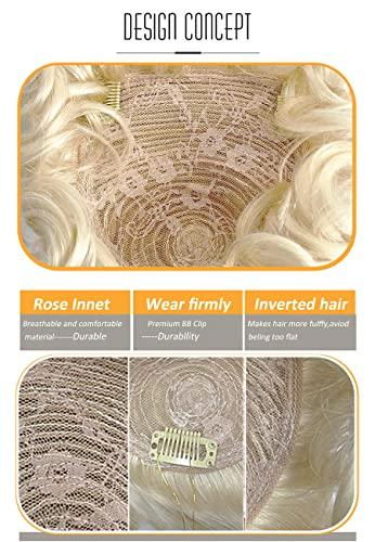 ICRAB ICRAB 6" Natural Fluffy 613# Blonde Human Hair Topper Short Curly Topper Hair Pieces Toupee Clip in Topper Human Hair Wig Topper Wavy Hair Topper Wiglets Hairpieces for Women with Thinning Hair