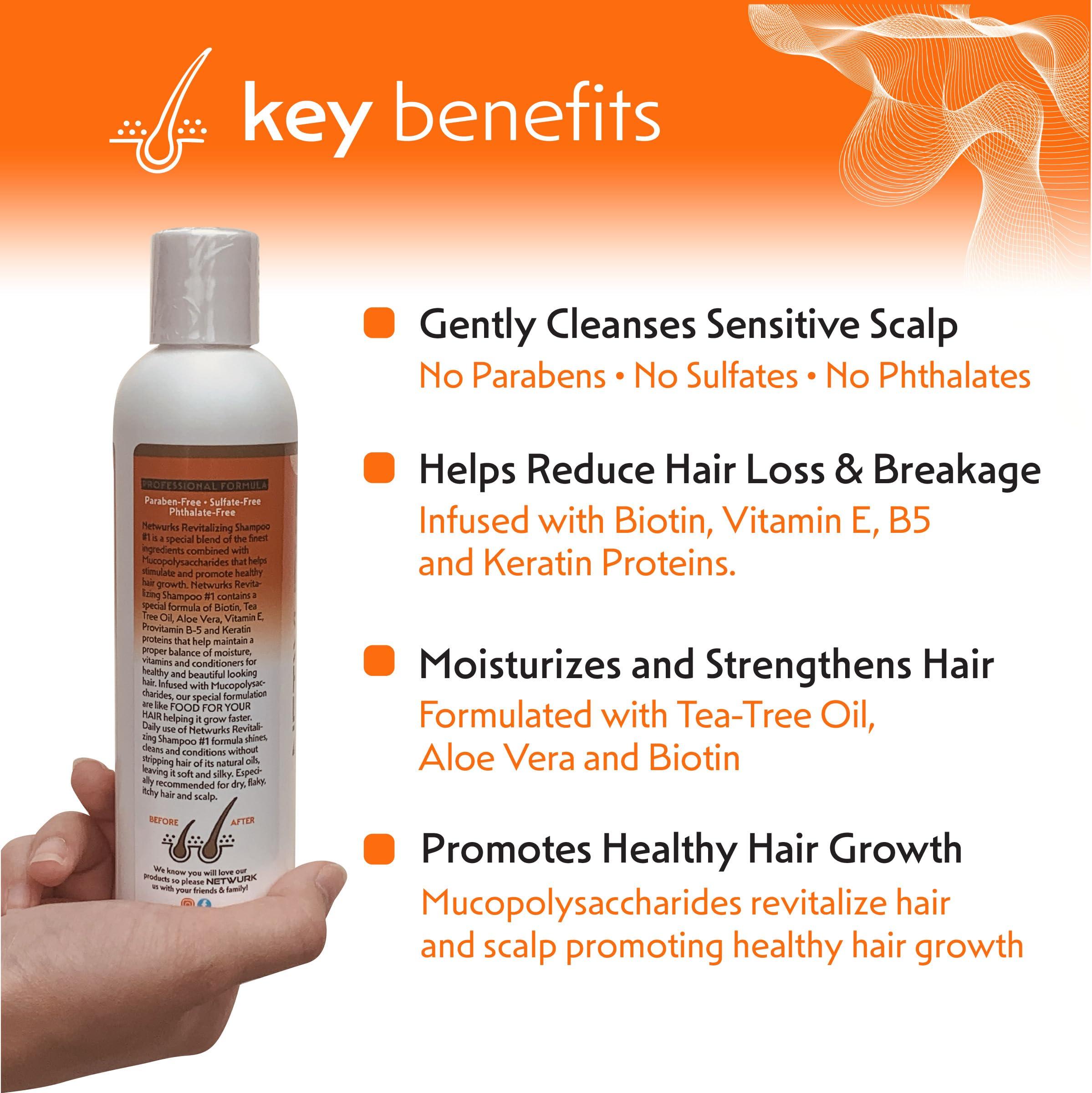 NetWurks Hair & Scalp Regrowth Bundle, Restores Scalp Health & Promotes Hair Growth, Shampoo 8oz & Regrowth Oil 2oz with Biotin, Netwurks