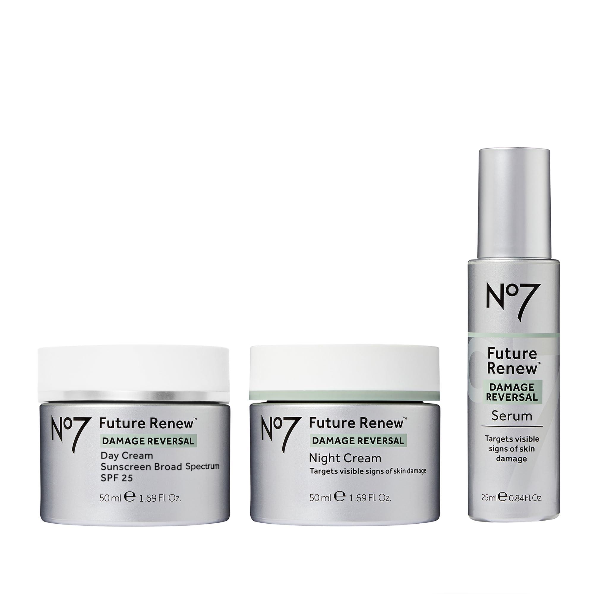 No7 No7 Future Renew Damage Reversal Skincare Set - Anti Aging Face Serum (.33 Fl Oz), Day Cream with SPF 25 (1.69 Fl Oz) & Night Cream (1.69 Fl Oz) - Reverses Visible Signs of Sun Damage - 3-Piece Set