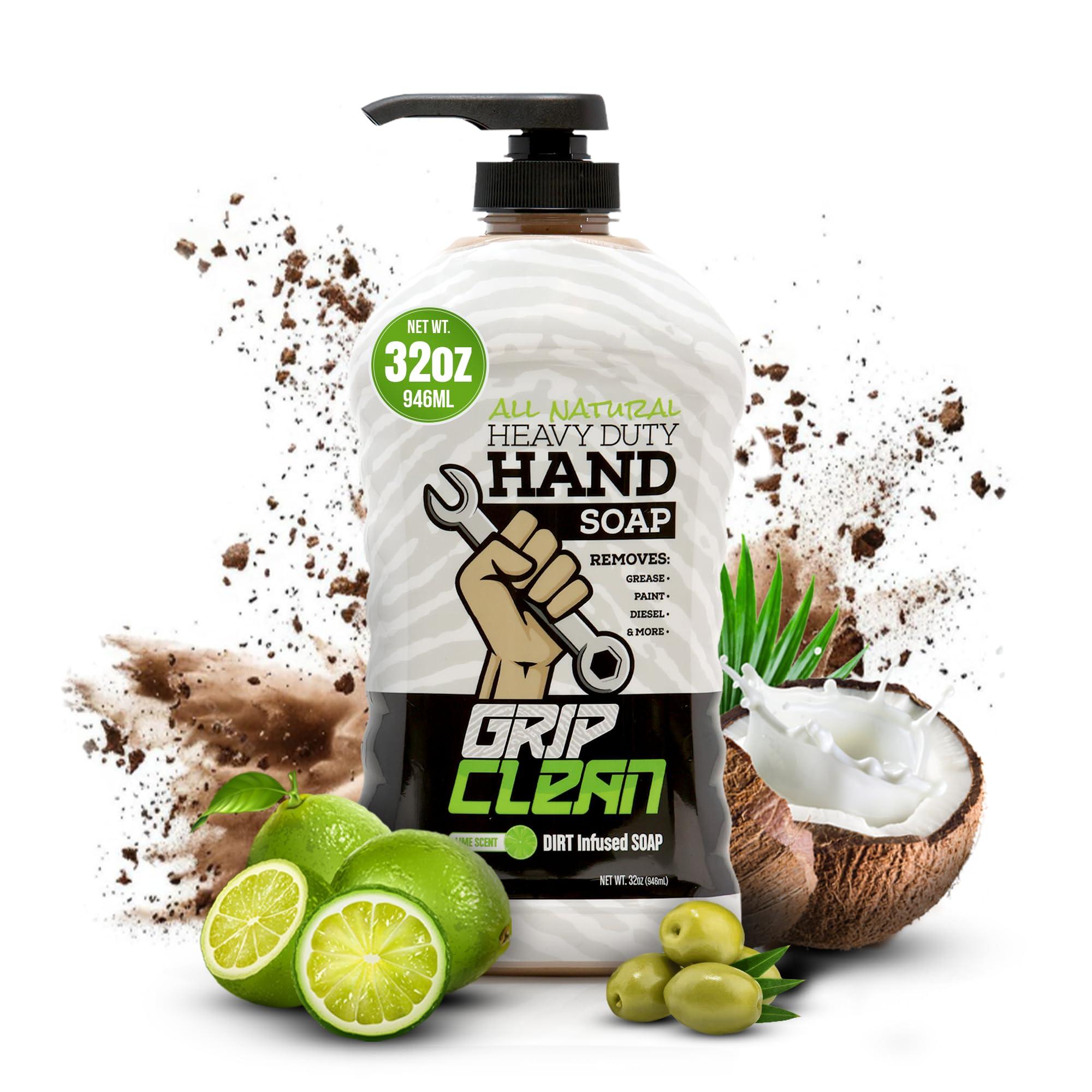 Grip Clean Grip Clean - Hand Cleaner for Mechanics  Heavy-Duty Mechanic Soap, Liquid Hand Soap with Natural Pumice & Clay to Absorb Tough Grease, Oil & Dirt  Moisturizing Coconut Oil, Lime Scent (32oz)