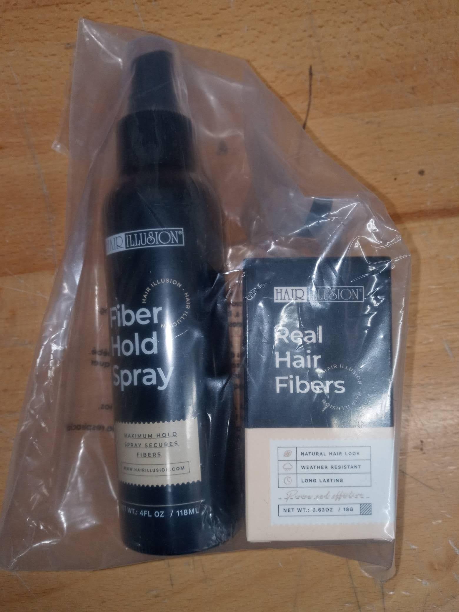 hair illusion Hair Illusion Black Real Fibers and Holding Spray for Women & Men - Natural Texture, Non-Synthetic Cover Up for Thinning Hair and Bald Spots - 18 Gram