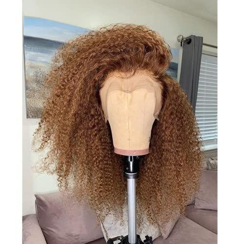 mszyhuwan Afro Kinky Curly Bob Wig Honey Blonde #27 Lace Front Wig Human Hair Wigs For Black Women Free Part Pre Plucked Bleached Knots With Baby Hair Natural Hairline Brazilian Remy Hair Transparent Swiss Lace