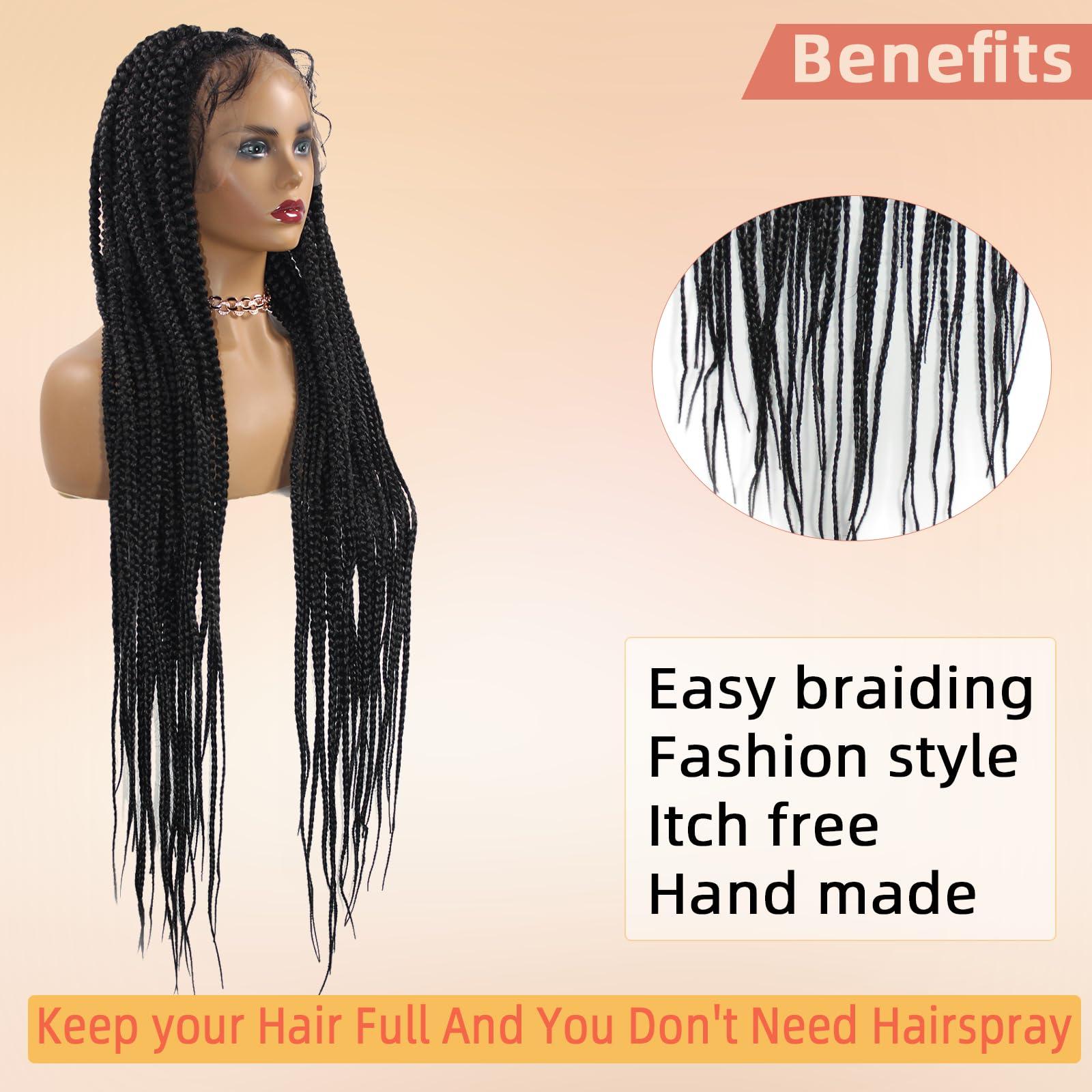 Miz Barn Miz Barn 36 inch 360 Full HD Lace Knotless Box Braid Wig 100% Handmade Synthetic Braided Wig For Black Women Swiss Lace Braids Wigs With Baby Hair (1B#, 36\")