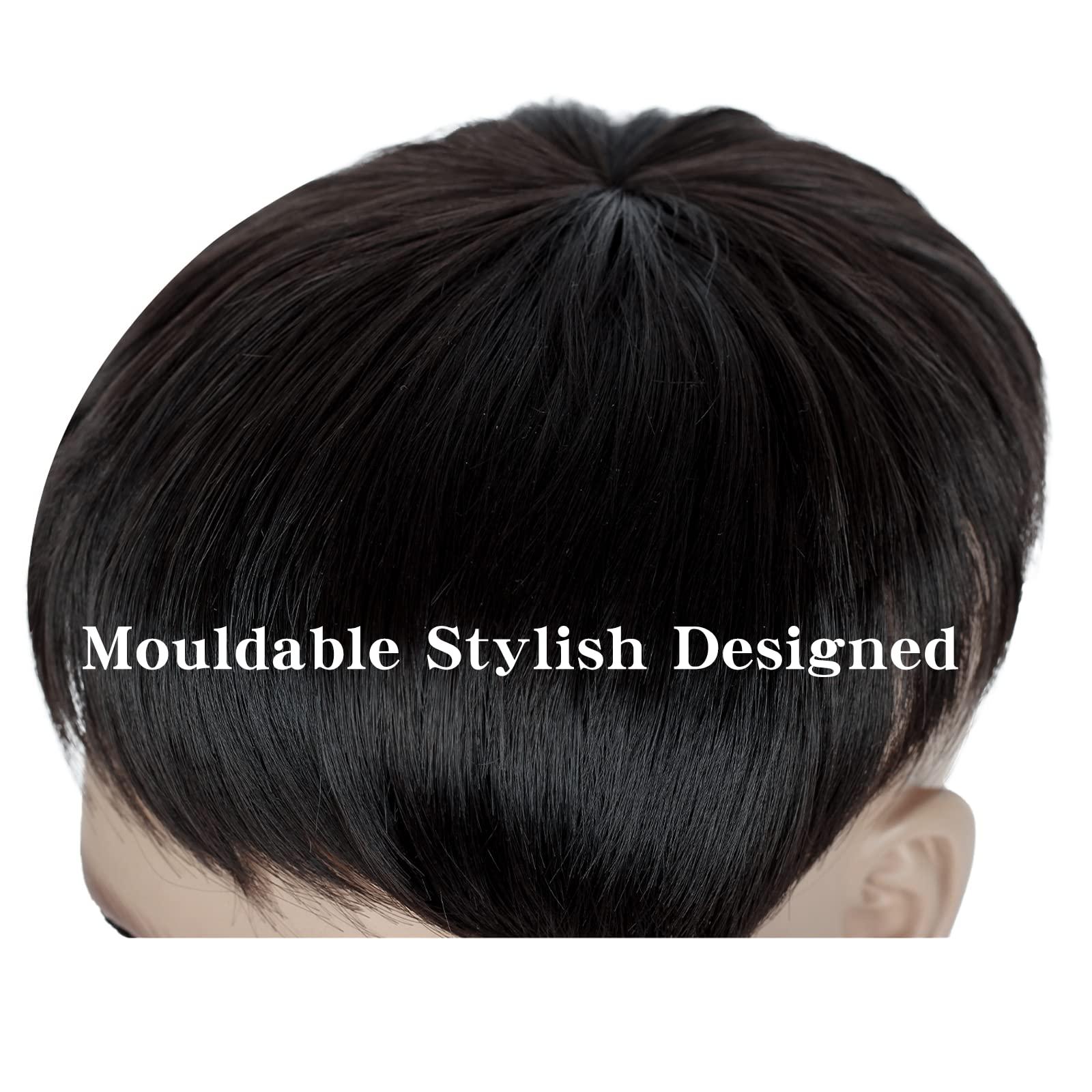 Askuang Askuang Hair Toupee for Men Clip in Crown Topper Hair Extensions Mens Hair Piece for Hairline Loss Covering White Loss Hair Toupee Wig Short Hair Toppers for Men Natural Black