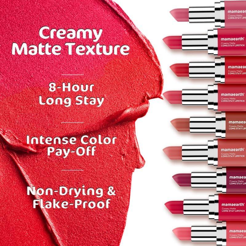 Mama-earth Generic Mama-earth Creamy Matte Long Stay Lipstick with Murumuru Butter and Vitamin E for 8-Hour Long Stay (Flakeproof & Non-Drying | Intense Color Payoff) - 4.2g (Mauve Bloom)