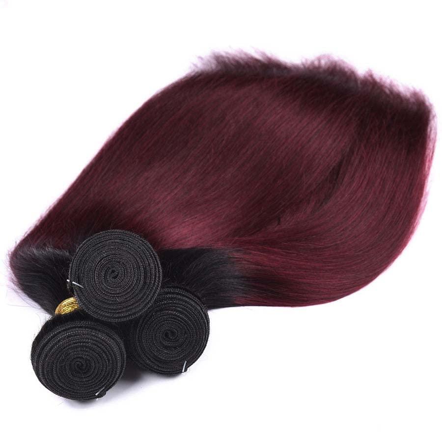 Biottihair Red Wine Ombre Bundles Human Hair 1B99J Bundles Straight Remy Hair 24 26 28 Inch 1B99J Burgundy Straight Human Hair Bundles for Black Women Extenison 3 Bundles