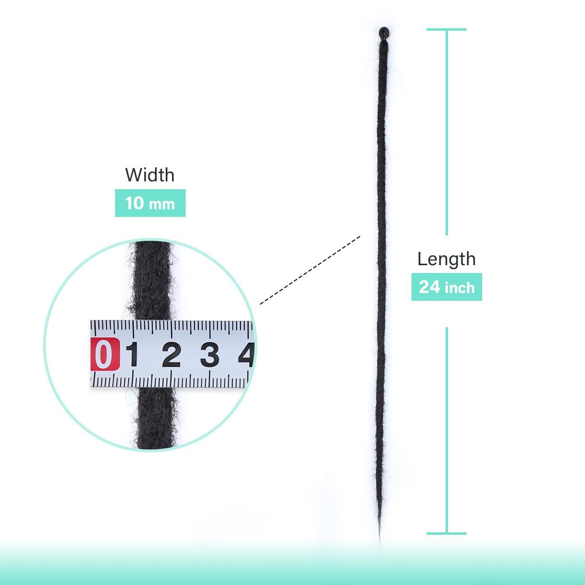 POUWENEY Pouweney 20 Strands Thick Dreadlock Extensions, 24Inch Straight Black Synthetic Crochet Dreads Extensions Hip Hop Style For Women and Man(1cm Width)