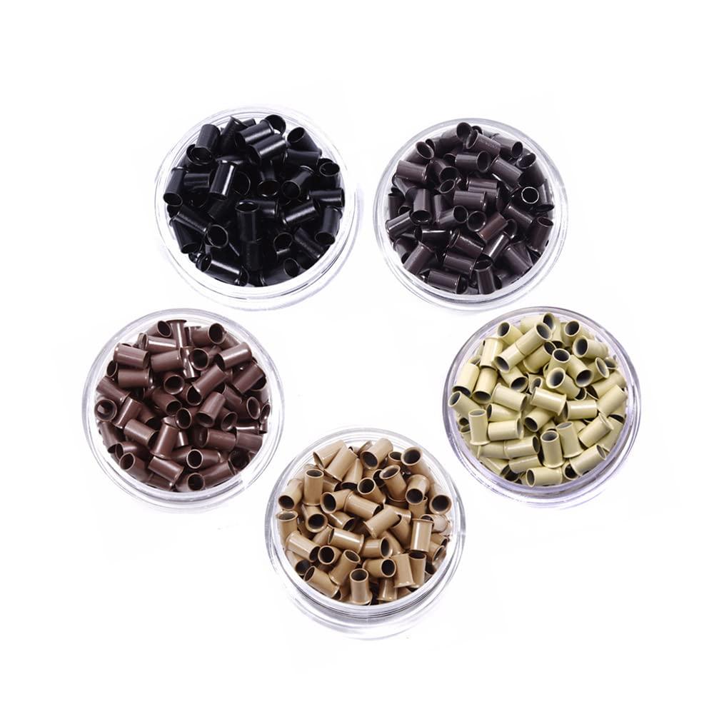 YANTAISIYU 500 Pcs Flare Euro Lock Copper Tubes Micro Rings Links Beads for I-Tip Human Hair Extensions 3.4x3.0X6.0mm (Dark brown)