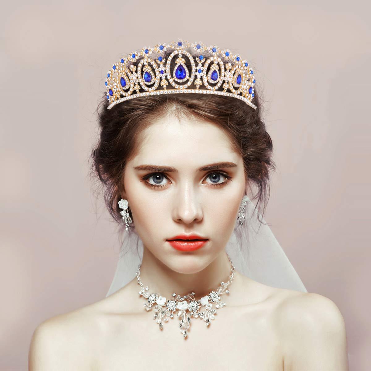 Beaupretty 1PC Baroque Bridal Crown Rhinestone Crystal Crown Tiara Birthday Crown Pageant Hair Accessories Wedding Hair Accessories for Women (Sapphire Blue Rhinestone)