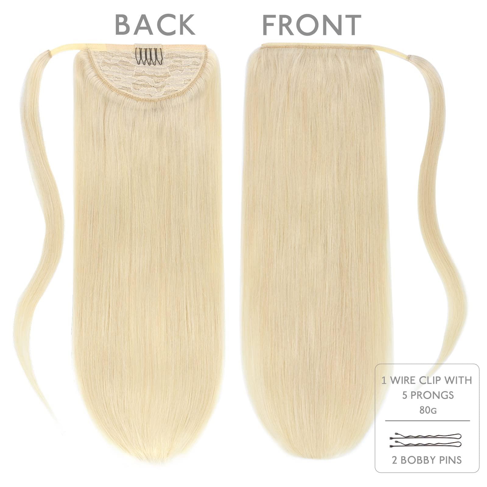 Wennalife WENNALIFE Ponytail Extension Human Hair, 14 Inch 75g Platinum Blonde Human Hair Ponytail Extension Clip in Remy Human Hair Ponytail Wrap Around Ponytail Extension Hairpieces Real Human Hair